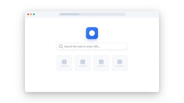 A web browser window scales up with a spring-like bounce effect, followed by a sequential staggered reveal of its internal UI elements.