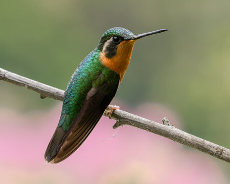 Female White-throated Mountain-gem (Lampornis castaneoventris) Perched on Branch