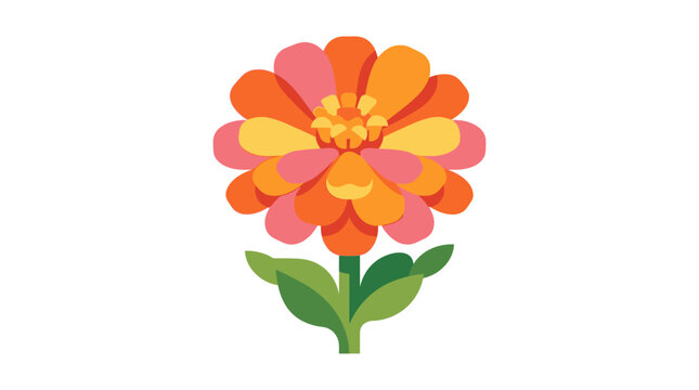Vibrant orange and pink zinnia flower garden illustration.