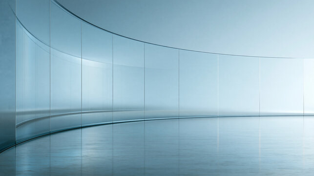 Modern Curved Glass Wall in Empty Futuristic Interior