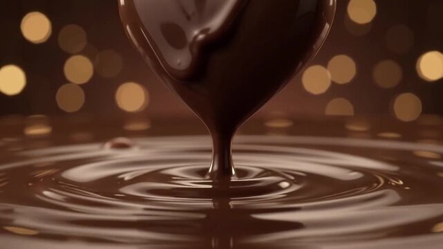 Glossy Dark Chocolate Heart Melting Gracefully Into Rich Rippling Molten Liquid With Warm