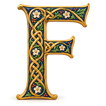 3D Clay Medieval Illuminated Manuscript Initial Letter F