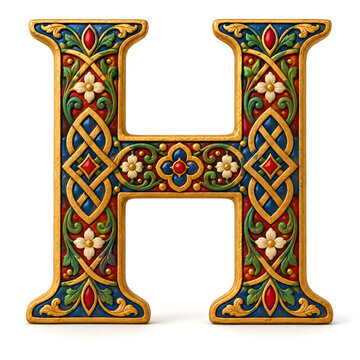 3D Clay Medieval Illuminated Manuscript Initial Letter H