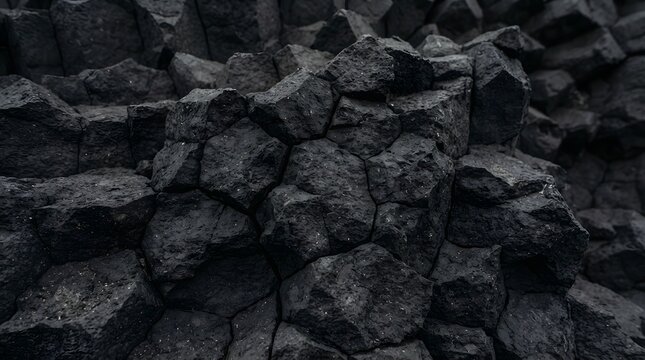 Natural basalt columns geological rock formation dark background texture