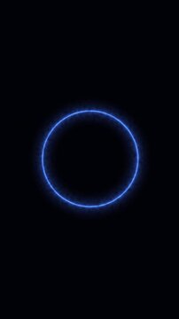 Vertical seamless looping animated blue neon plasma ring glowing energy circle for digital mobile background 4K animation, alpha chanel