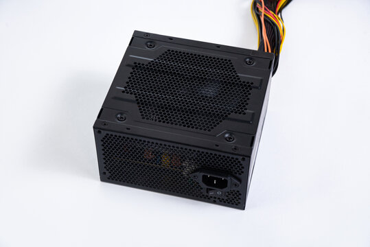 Computer power supply unit on white background