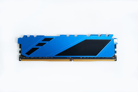 Blue computer RAM module on white