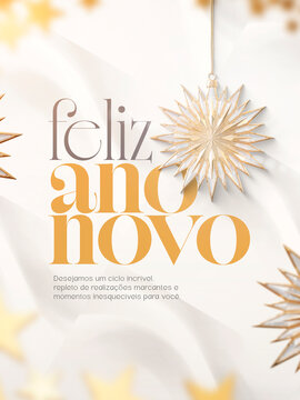Feliz Ano Novo enfeite estrela dourada luxo Post Card Insta Template Banner