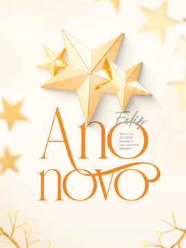 Ano Novo e Natal Estrelas Douradas Post Card Insta Template Banner