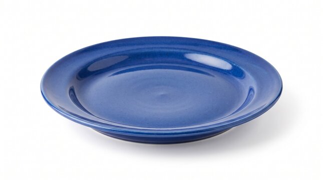 Elegant deep blue ceramic dinner plate with glossy finish and minimalist design isolated on white background