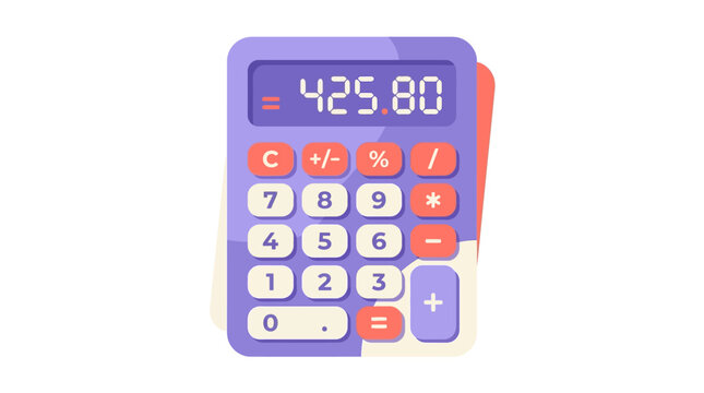 Digital purple calculator with colorful buttons for financial math