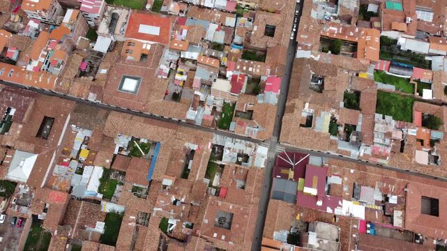 Aerial view of cusco historic city rooftops in peru
