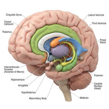 Anatomical cross section diagram of the human brain illustration