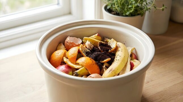 Fruit peels and coffee grounds ready for home composting