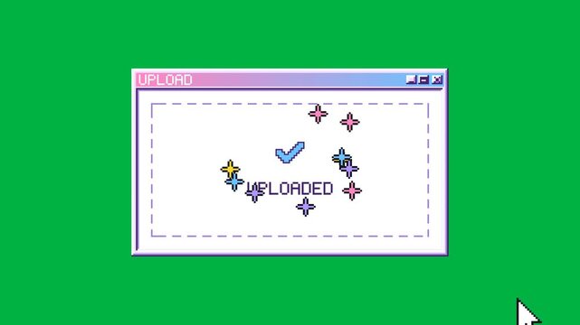 Retro drag and drop upload box receives a file icon on a keyable green screen