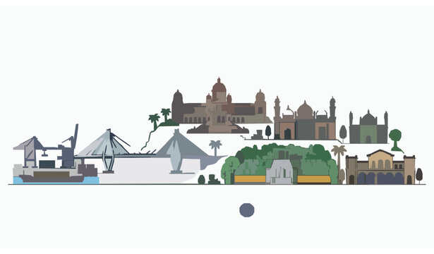 Chittagong Bangladesh flat and line landmarks vector illustration with famous travel sights skyline