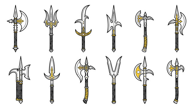 Collection of Medieval Polearm Weapons Isolated
