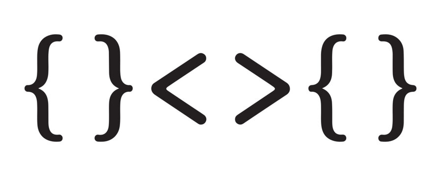 Programming curly braces and angle bracket symbols for developer code editing and syntax display.