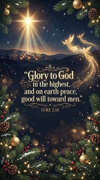 Christmas Nativity Scene with Angels and the Star of Bethlehem Luke 2 14 Verse