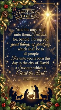 Nativity Scene Celebrating The Birth Of Jesus With Angelic Announcement And Star Of Bethlehem