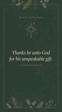 Elegant Merry Christmas greeting card with biblical verse and festive botanical elements
