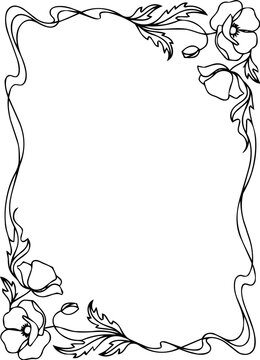 Floral single line ink pen vector border.