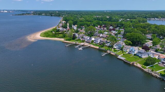 Bullock Point aerial view in summer between Providence River and Bullock Cove at Riverside, city of East Providence, Rhode Island RI, USA. 
