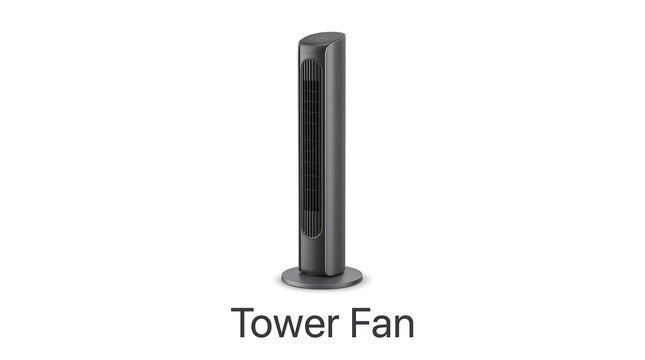 Modern slim tower fan with remote control functionality and minimalist base