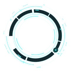 Sci-fi HUD circle frame with segmented rings and glowing teal accents isolated on transparent background © Mamun