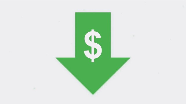 Green Dollar Arrow Pointing Down in Animated Financial Decline