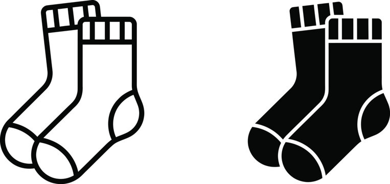 Pair of cozy socks in outline and solid black graphic style with winter apparel line art clothing item footwear warm