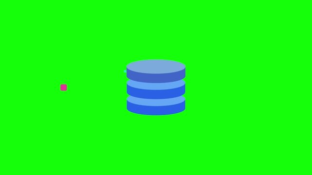 Digital database server stack icon rotating on green screen background