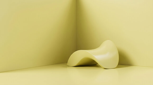 Chaise sculpturale jaune p&acirc;le devant un mur et sol jaune citron