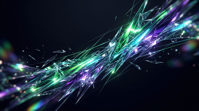Faisceaux lumineux verts et violets entrelac&eacute;s dans l&rsquo;obscurit&eacute;