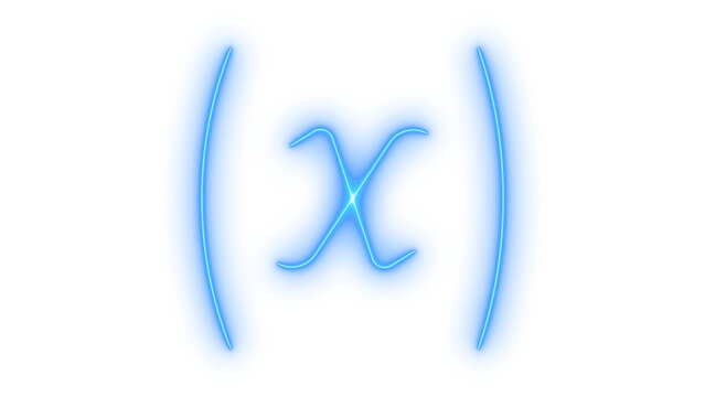 Glowing neon mathematical variable x symbol in parentheses for algebra science education physics formula and calculus study isolated on transparent background