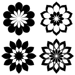 Four distinct black floral motifs in minimalist graphic style © EhteXham345