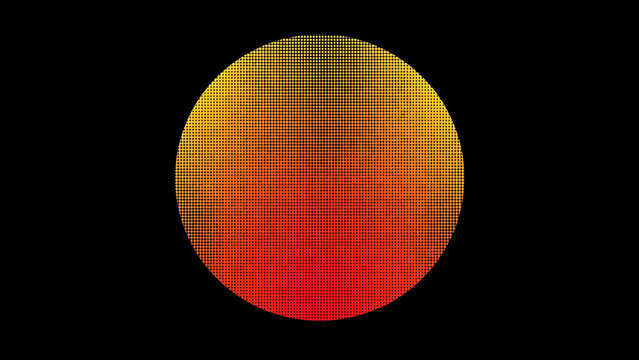 Colorful pixelated gradient circle with red bottom and yellow top transitioning through orange illustration