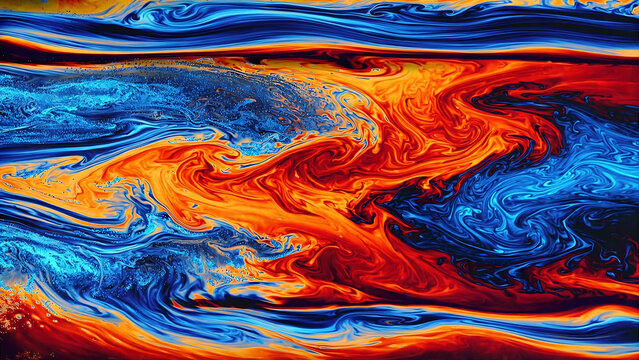 Colorful abstract swirling patterns in vibrant cosmic blue and orange hues illustration