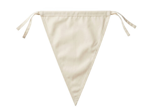 Cream colored fabric pennant flag isolated on transparent background for event decoration and celebration design elements