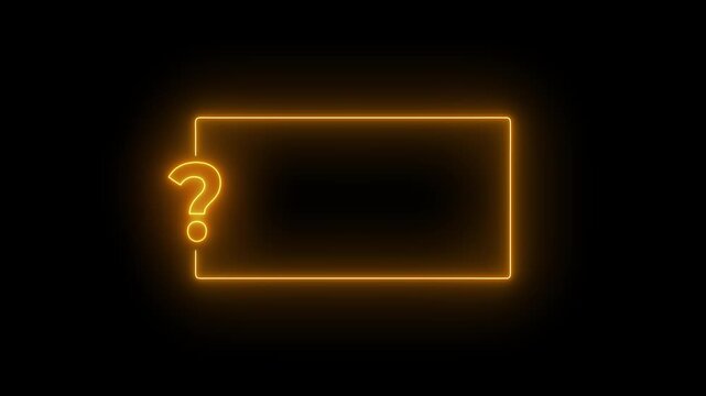 Question mark neon sign light on black background. Quiz trivia game competition. blue neon question mark frame for quizzes and FAQs. Game announcement neon message. Answer question, Examination test.