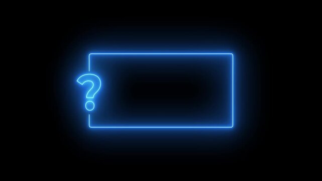 Question mark neon sign light on black background. Quiz trivia game competition.