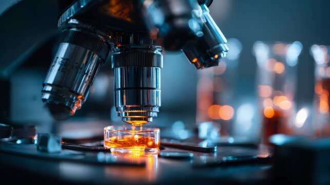 Modern research laboratory for healthcare and medical science with microscope, advanced scientific equipment, biomedical research, clinical diagnostics, pharmaceutical development, biotechnology, and 