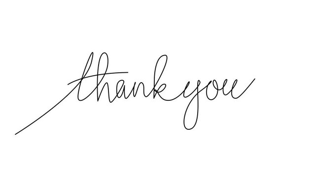 Animated Continuous Line Drawing of "Thank You" Message on White Background