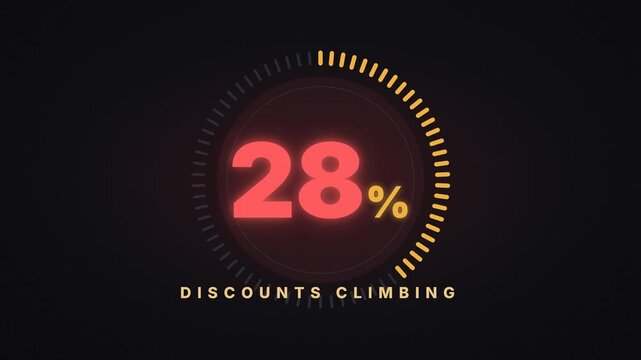 Neon percent counter counts from zero to seventy