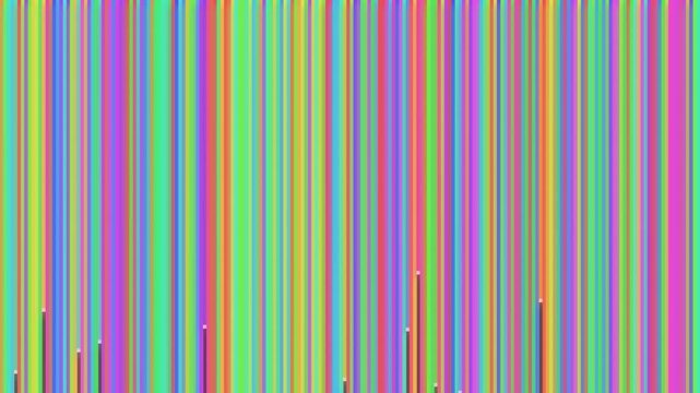 Abstract digital animation of colorful vertical lines cascading down a black screen in a pixel sorting glitch style