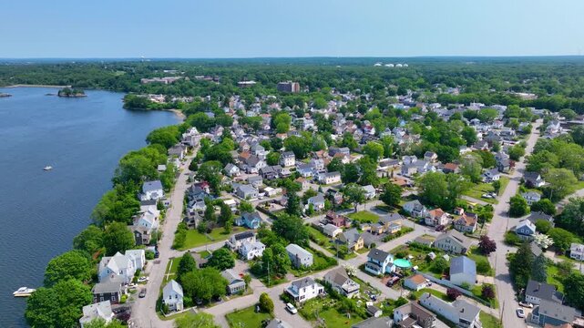 Village of Riverside aerial view in summer in city of East Providence, Rhode Island RI, USA. 
