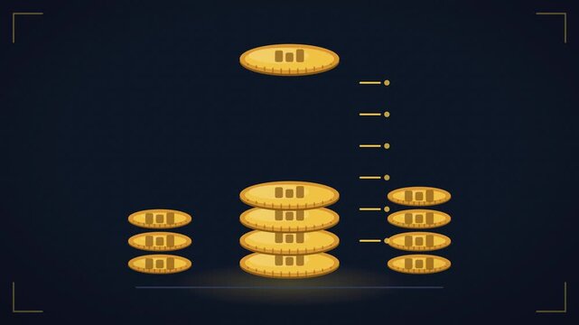 Gold Coins Stacking One by One With a Bounce on Dark Navy Background