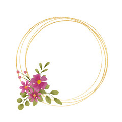 Gold wreath, floral frame with flowers. Hand painting golden greeting background. Digital illustration isolated on white background. © Larisa