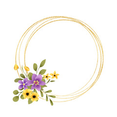 Gold wreath, floral frame with flowers. Hand painting golden greeting background. Digital illustration isolated on white background. © Larisa