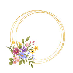 Gold wreath, floral frame with flowers. Hand painting golden greeting background. Digital illustration isolated on white background. © Larisa